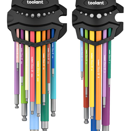 toolant Allen Wrenches Sets 22pcs(Metric&SAE), Extra Long Arm Allen Key Set with Ball End, Crafted Hex Key Set with Color Coded Sleeves, Unique Patented Holder Design for Magnetizing and Demagnetizing