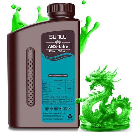 SUNLU ABS-Like 3D Printer Resin, 405nm UV Curing Photopolymer Rapid 3D Resin for 2K 4K 6K 8K LCD/DLP/SLA 3D Printers, Non-Brittle & High Precision & Low Shrinkage, Clear Green 1KG