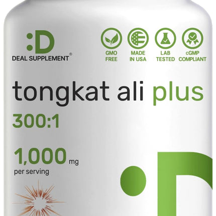 Tongkat Ali Extract 300:1 with Horny Goat Weed 1,100mg – Indonesian Longjack Eurycoma Longifolia Root – Extra Strength Herbal Supplement for Energy