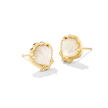 Kendra Scott Brynne Shell Stud Earrings, 14k Gold-Plated Brass, Ivory Mother Of Pearl, Fashion Jewelry for Women