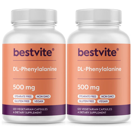 BESTVITE DL-Phenylalanine 500mg (240 Vegetarian Capsules) (2-Pack) - No Stearates - No Fillers - Vegan - Gluten Free - Non GMO