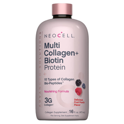 NeoCell Liquid Multi Collagen Peptides | 16 fl oz | with Biotin | Advanced Nourishing Formula | 10 Types of Bio-Peptides | Hair, Skin, & Nails | for Women and Men
