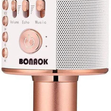 BONAOK Wireless Bluetooth Karaoke Microphone,3-in-1 Portable Handheld Karaoke Mic Speaker Machine Home Party Birthday for All Smartphones PC(Q37 Rose Gold)