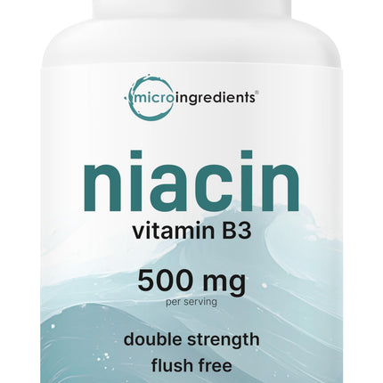 Micro Ingredients Niacin 500mg Per Serving, 400 Capsules | Flush Free B3 Vitamins | Double Strength Essential B Vitamin Supplement | Skin Care Health & Energy Support | Non-GMO, Gluten Free