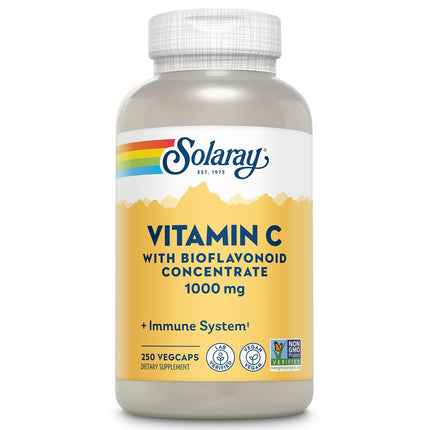 SOLARAY Vitamin C 1000mg with Bioflavonoids Concentrate - Vitamin C Capsules with Rose HIPS and Acerola Cherry - Antioxidant, Heart Health and Immune Support Supplement, Vegan, Non-GMO, 250 Servings