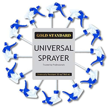 Gold Standard - Universal Trigger Sprayer, Spray Bottle Nozzle Replacement, Ergonomic Spray Nozzle for Bottles, Fits 32oz Plastic Spray Bottles for Cleaning Solutions, 12-Pack Spray Trigger Handle