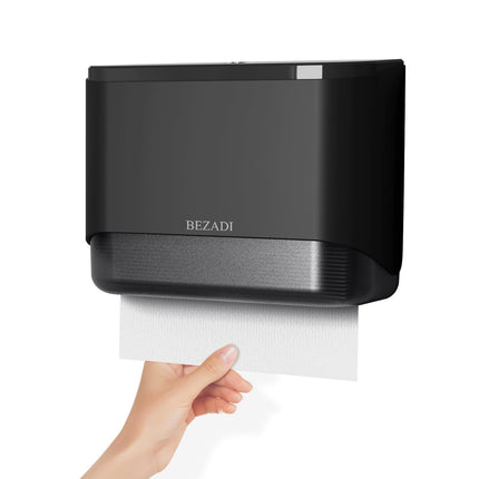 BEZADI Paper Towel Dispenser,Large Capacity Wall Mount Tissue Dispensers with Smart Lock, Used for Kitchen and Bathroom 200+ Sheets Toilet Paper Holders Black