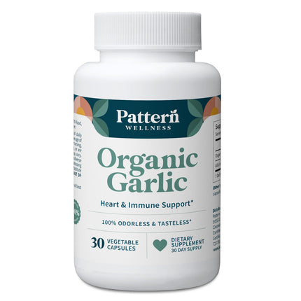 Pattern Wellness Odorless Organic Garlic Extract 20:1 with Allicin – Supports Circulatory & Immune Health – Non-GMO, Gluten Free, Vegan - 30 Capsules