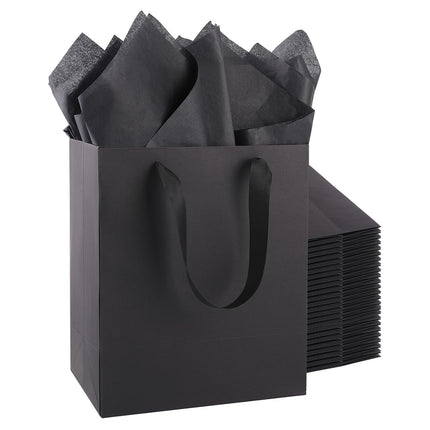 Addblu 10Pack Black Gift Bags with Handles, Medium Size 8x5x10 Inches - Includes 10 Tissue Papers for Birthday Party, Wedding, Baby Shower & Christmas (Small - 10Pcs)