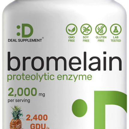 Bromelain Supplement 2,000mg Per Serving, 240 Capsules – Natural Proteolytic Enzymes from Fresh Pineapple – Supports Nutrient Digestion