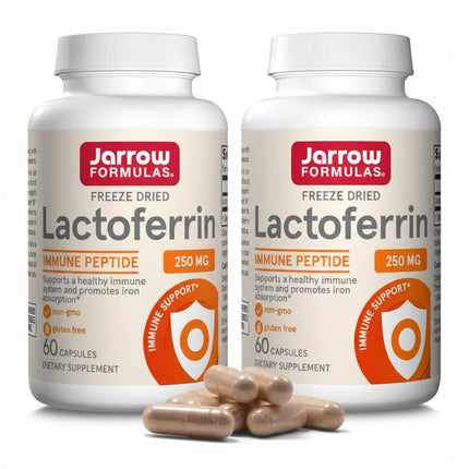 Jarrow Formulas Lactoferrin Supplements 250 mg - Immune-Supporting Glycoprotein for Healthy Immune System Support & Iron Absorption - Freeze Dried, Gluten Free, Non-GMO - 60 Capsules (Pack of 2)