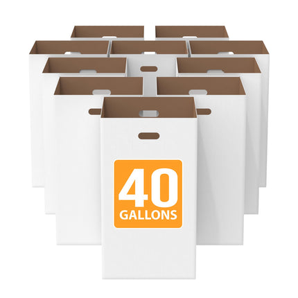40-Gallon Corrugated Cardboard Trash & Recycling Containers (10 Pack) - Heavy-Duty, Disposable & Recyclable Waste Bins for Events, Festivals & Construction Sites - Easy Assembly & Foldable Storage