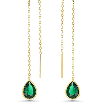 SNGIA Gold Dangle Earring with Emerald, 18K Gold Plated, Lightweight, Hypoallergenic, Long Chain Earrings for Women, Fashion Statement