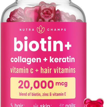 NutraChamps Biotin Gummies 5000mcg with Collagen, Keratin & More – Hair Skin and Nails Vitamins for Women & Men – Support Normal Hair Growth Cycle - Enhanced with Vitamin C, D3, Zinc