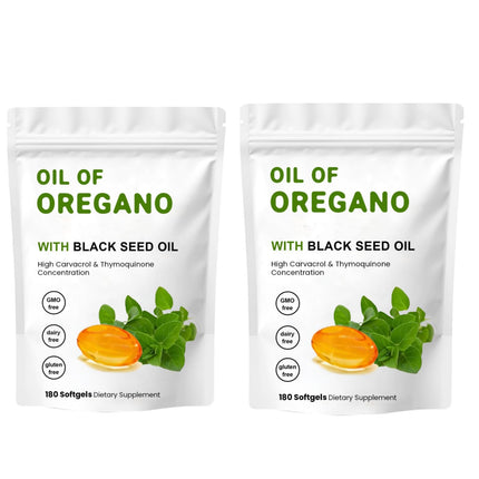 YKJHCSL 2 Pack Oil of Oregano Softgels, 2 in 1 Oil of Oregano with Black Seed Oil 200mg, Gluten Free