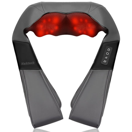 Nekteck Shiatsu Neck Massager with Heat for Pain Relief Deep Tissue, 2026 Upgraded 3D Back Shoulder Kneading Massage Pillow, Body Muscle Relaxation Tool Gifts for Him Her Mom Dad, Gray (NOT Cordless)