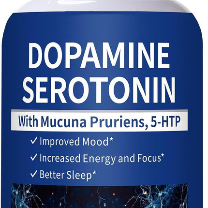 Guanshiya Serotonin and Dopamine Supplements, Dual Neurotransmitter Support with 5-HTP & Mucuna Pruriens for Mood Boost, Focus, Energy & Better Sleep, 90 Capsules