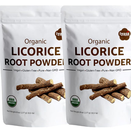 Iyasa Holistics Licorice Root Powder 16 oz - USDA Certified Organic Licorice Root Glycyrrhiza Glabra & Mulethi - Digestive & Adrenal Support, Natural Sweetener - Pure Ayurveda Products