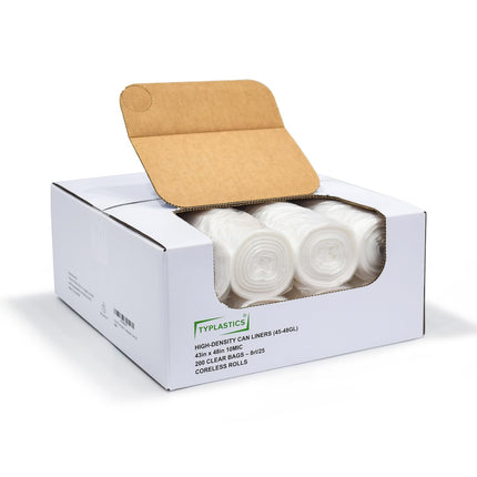 TYPLASTICS 45-48 Gallon Clear Trash Bags Can Liners 43" x 48" 200 Pack