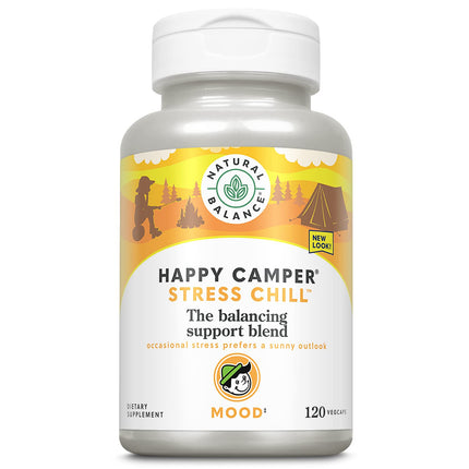 NATURAL BALANCE Happy Camper Stress Chill - Balancing Support Herbal Supplements - Mood Support Supplement for Adults w/ L-Theanine, Rhodiola Rosea, B Vitamins and Selenium - 30 Servings, 120 VegCaps