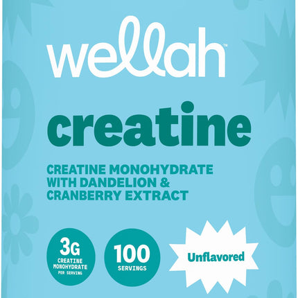 Wellah Creatine for Women - Creatine Monohydrate with Dandelion & Cranberry Extract (100 Servings, Unflavored)