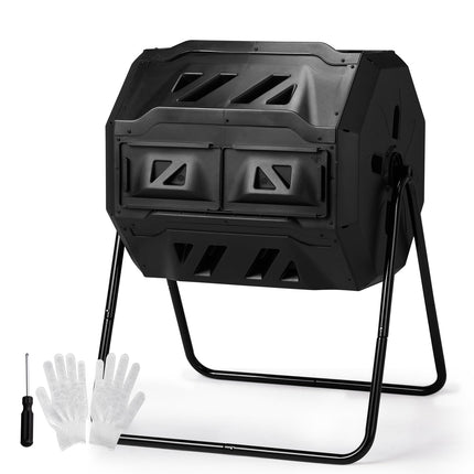 Outvita Compost Bin Outdoor, 43 Gallon Dual Chamber Tumbling or Rotating Composting Bin with Sliding Doors, Tumbler Rotating Batch Composter Bin for Garden Kitchen Yard