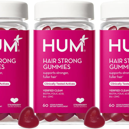 HUM Hair Strong Daily Hair Growth Gummies with Biotin, Zinc, Vitamin B12 to Support Growth, Folic Acid & Vitamin B12 Gummy Vitamins for Healthy Hair Support for Women and Men, 180 Gummies