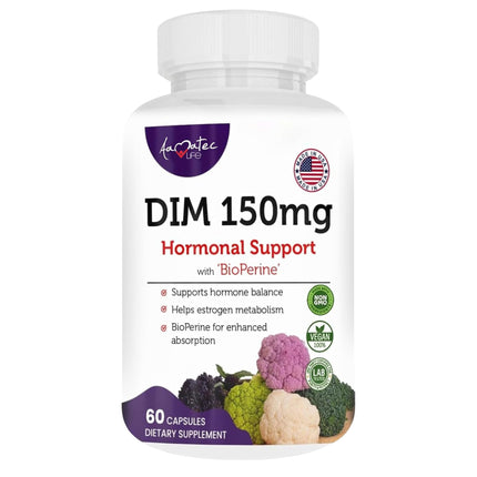 Aamatec Life Women’s DIM Complex 150mg - Bioperine Estrogen Balancing Pills for Menopause & Hot Flashes Relief Support Hormonal Acne Powerful Supplement - 60 Capsules - Made in USA
