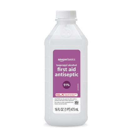 Amazon Basics 91% Isopropyl Alcohol First Aid Antiseptic, Unscented, 16 Fl oz, 1-Pack