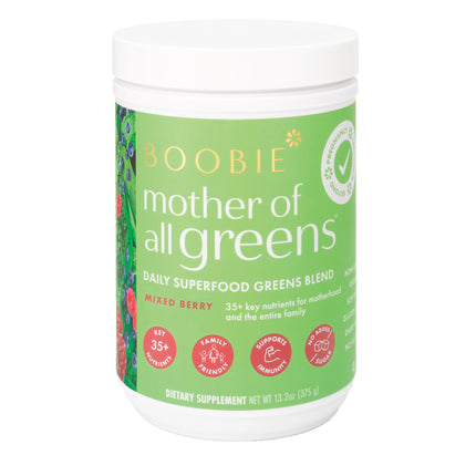 Boobie Pregnancy & Breastfeeding Superfood Greens Powder | Safe for Nursing Moms | 35+ Nutrients for Prenatal, Postpartum & Family Nutrition | Vegan, Gluten Free, Sugar Free | Mixed Berry, 60 Svgs