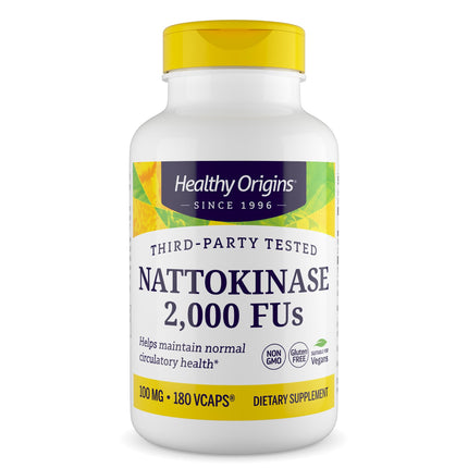 Healthy Origins Nattokinase 2,000 FU's (100 mg, Non-GMO, Gluten Free, Circulatory Support), 180 Veggie Caps