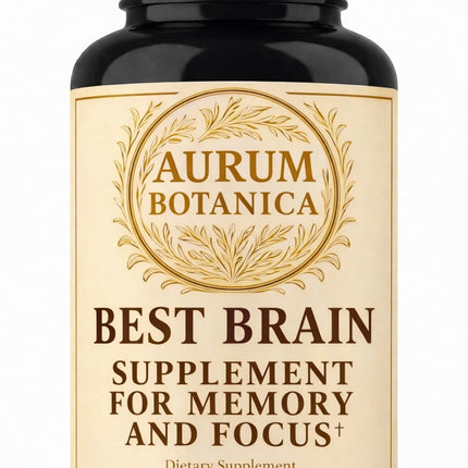 AURUM BOTANICA Best Brain Supplement for Memory and Focus - L-Theanine, Lion's Main, Vitamin B6, B12, D3, Folate, L-Tyrosine, Bacopa Monnieri, Alpha GPC, Theacrine, 30mg of Natural Caffeine (60 Count)