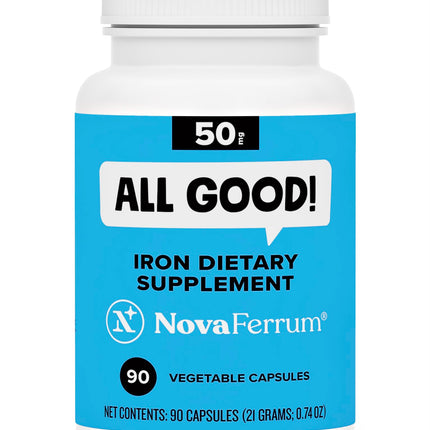 NovaFerrum All Good | Iron Capsule Supplements for Adults | Anemia | 50mg of Iron | 90 Servings | Sugar Free | Vegan | Gluten Free