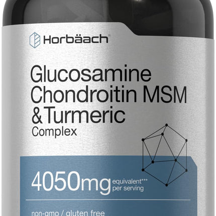 Horbäach Glucosamine Chondroitin MSM | 180 Caplets | with Turmeric | Triple Strength Formula | Non-GMO & Gluten Free Supplement