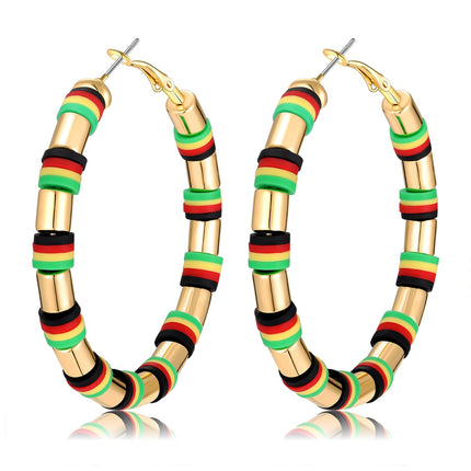 African Earrings Juneteenth Earrings for Black Women Red Black Yellow Green African Hoop Earring Black History 1865 Earring Ethnic Africa Hoop Independence Day Jewelry(B)