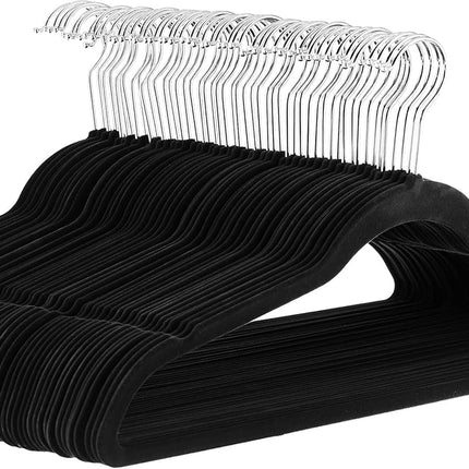 Amazon Basics Slim Velvet Non-Slip Space Saving Suit Clothes Hangers for Closet Organization, Black/Silver, 30-Pack