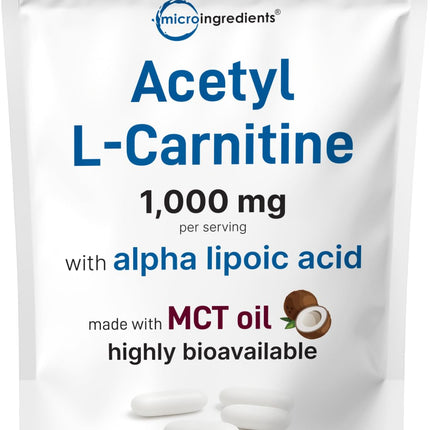 Micro Ingredients Acetyl L-Carnitine (ALCAR) 1,000 mg Per Serving, 240 Softgels | 2-in-1 Formula with Alpha Lipoic Acid | Made with MCT Oil | Non-GMO, Gluten Free