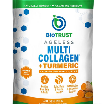 BioTrust Collagen Powder with Turmeric - 5 Types (I, II, III, V, X) - Turmeric Collagen Powder for Women & Men - Hydrolyzed Protein - Grass Fed Beef, Fish, Chicken, Eggshell Membrane (Golden Milk)