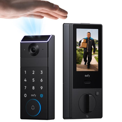eufy Security Smart Lock FamiLock S3 Max with Palm Vein Recognition, Keyless Entry Front Door Lock, Wi-Fi Keypad Deadbolt+ 2K HDR Doorbell Camera, 16GB Built‑in Storage, BHMA 1, Rear Lock Video Screen