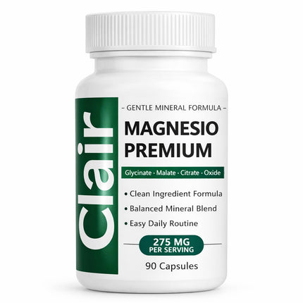Clair Magnesio Premium - Magnesium Complex Supplement, Glycinate Malate Citrate and Oxide Blend, Supports Muscle Function, Digestive Comfort, Sleep and Relaxation, Vegan Capsules