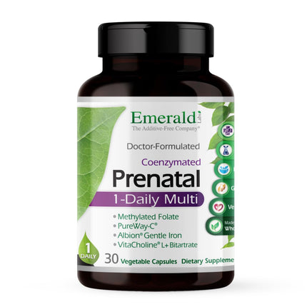 Emerald Labs Prenatal 1-Daily Multi - Prenatal Multivitamin with Methylated Folate, Iron, Whole-Food Blend & More - Soy-Free, Gluten-Free - 30 Vegetable Capsules