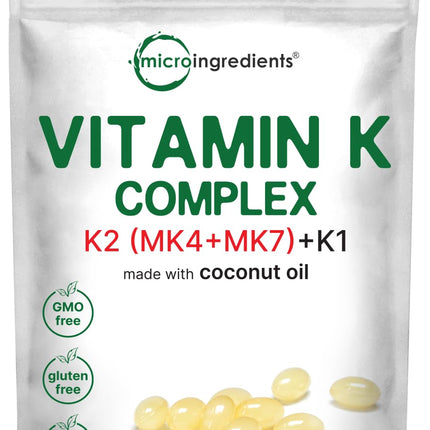 Super Vitamin K Complex (K2 MK7 + MK4 & K1), 360 Coconut Oil Softgles | Easily Absorbed K Vitamins, Active Menaquinone Complex | Non-GMO