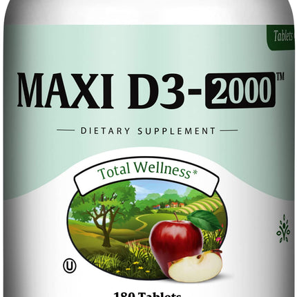 Maxi Health Kosher Vitamin D3 2000IU - Highly Absorbable Vitamin D Supplements for Healthy Immune Response, Calcium Absorption, Teeth & Bone Health - D3 Vitamin 2000 IU -180 Tablets