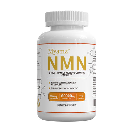 Myamz NMN Supplement 60000mg, 500mg Per Serving, Pure 99% Nicotinamide Mononucleotide – Potent NAD+ Precursor for Cellular Energy, Metabolism & Healthy Aging – Non-GMO, Shelf-Stable Formula