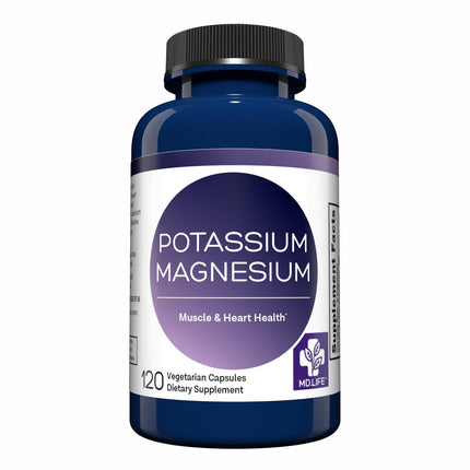 MD. Life Potassium Magnesium Supplement - 120 Capsules - Magnesium Potassium Supplement - High Absorption Complex - Support Vascular Health & Leg Cramp