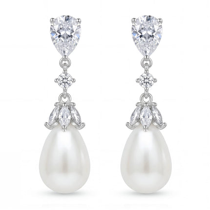 SWEETV Silver Pearl Drop Dangle Earrings for Women