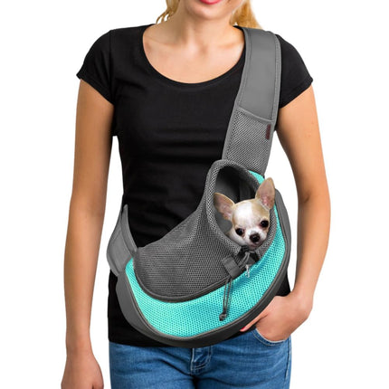 YUDODO Pet Sling Carrier for 10-15 lbs Small Dogs & Cats – Hands-Free Puppy Carrier with Safety Hook, Large Zipper Pocket, Soft Breathable Mesh, Adjustable Strap & Reflective Strip (Cyan 1.0 L)