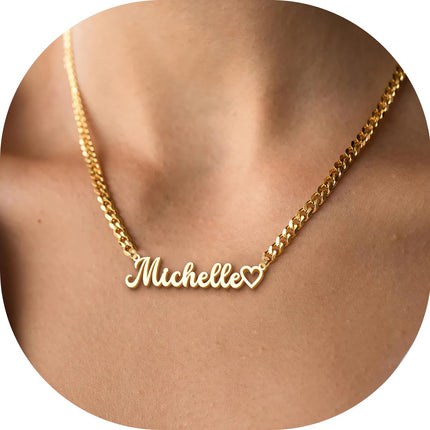 KUKULIKI Custom Name Necklace Personalized Heart Symbol, 18K Gold Plated Handmade Personalized Necklaces for Women, Customized Jewelry Birthday Gifts
