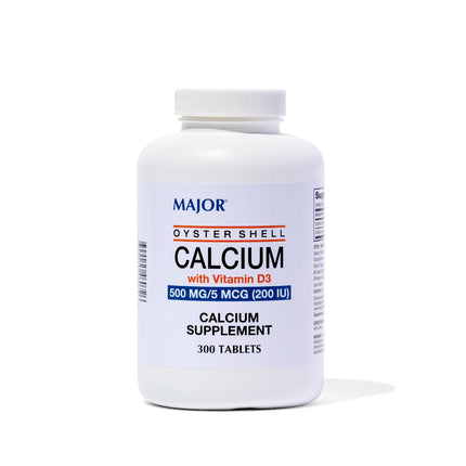 Major Oyster Shell Calcium with Vitamin D3 500 mg / 5 mcg (200 IU) - Daily Calcium Supplement - 300 Tablets (1 Pack)