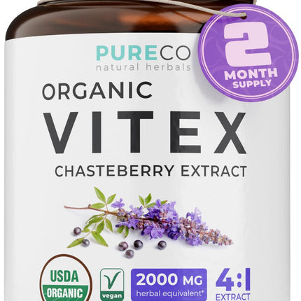 Organic Vitex Chasteberry Supplement for Women - High Strength Chaste Tree Berry Extract Supports Hormone Balance for Women from PMS to Menopause - Filler Free Vegan & Non-GMO (2 Month Supply)